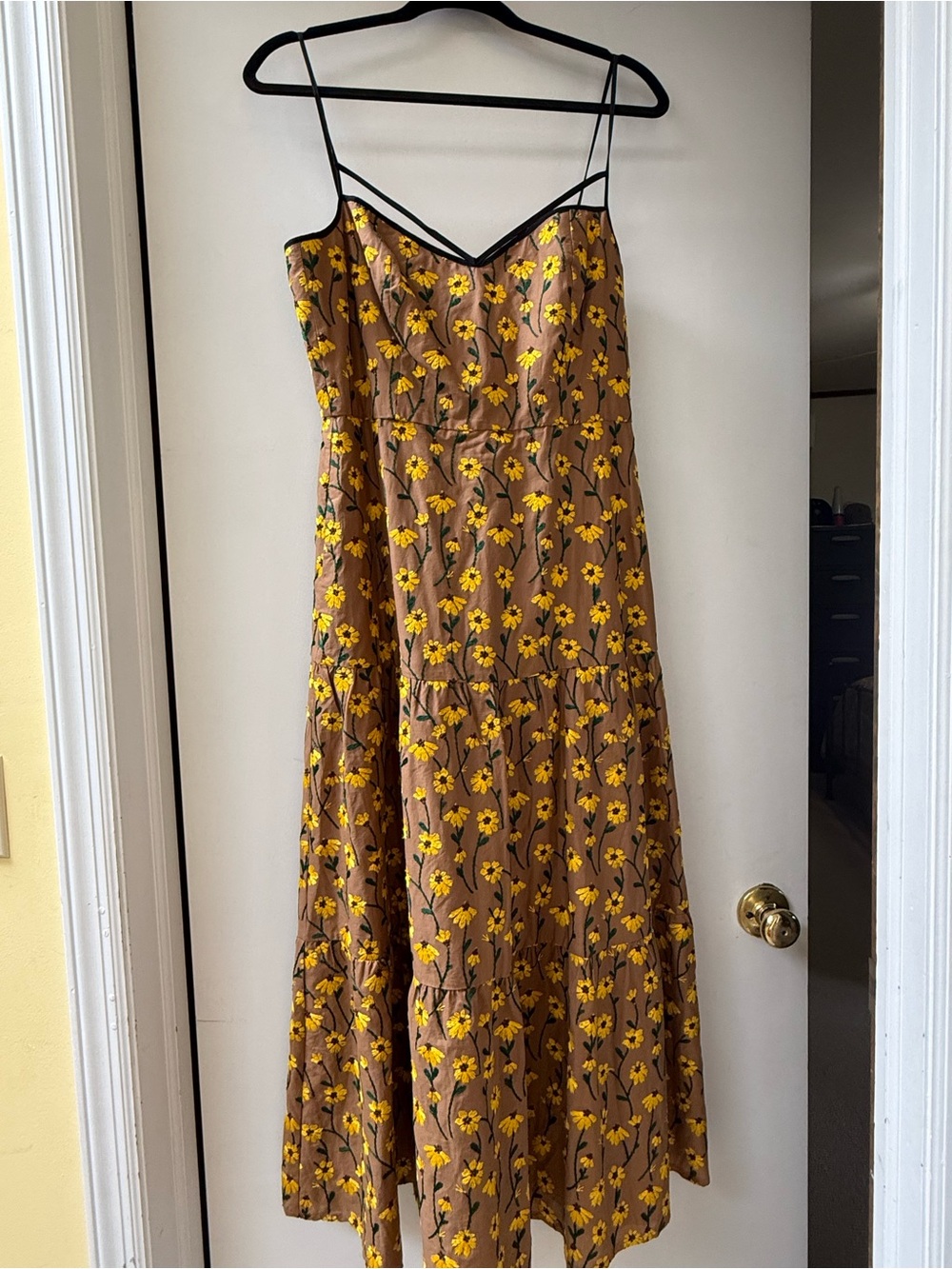 Brown Floral Maxi Dress with Yellow Print